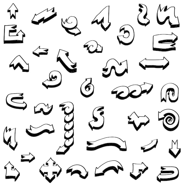 abstract black collection set of different hand drawn arrows elements vector design sketch style
