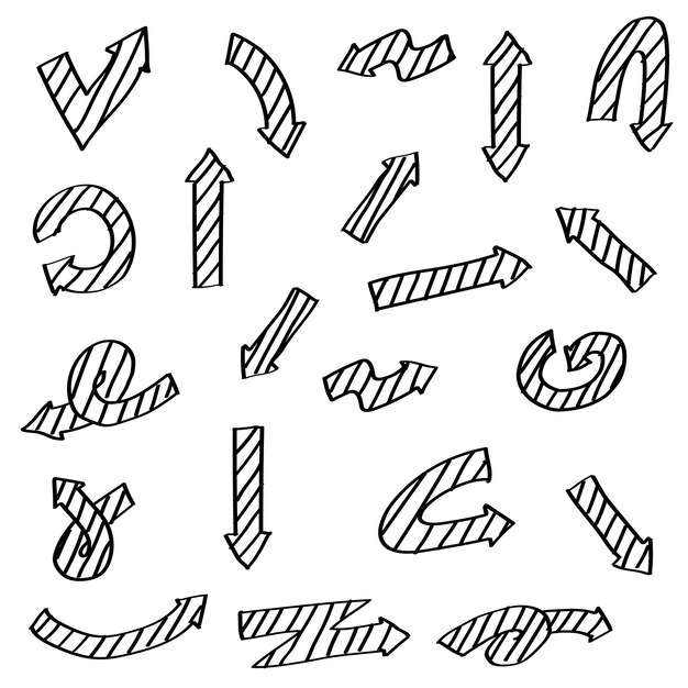 Abstract Black Collection Set of Different Hand Drawn Arrows Elements Vector Design Sketch Style