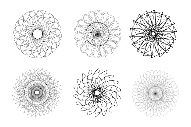 abstract black line round design illusion circle spiral geometric mandala set in white background