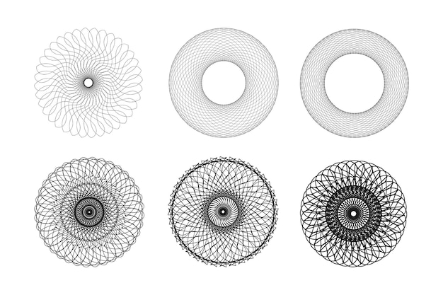 Abstract Black line Round design illusion circle spiral geometric mandala set in white background