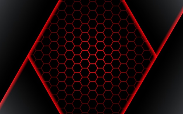 Abstract black polygon red light futuirstic technology design background vector illustration. - Vector