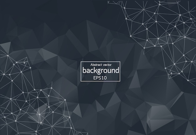 Abstract Black Polygonal Space Background with Connecting Dots and Lines. Geometric Polygonal background molecule and communication. Concept of science, chemistry, biology, medicine, technology.