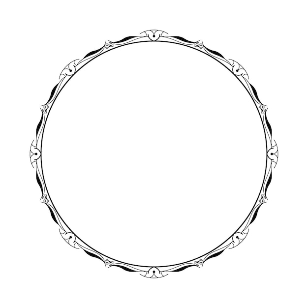 Abstract Black Simple Line Round Circle With Leaf Leaves Frame Flowers Doodle Outline Element Vector