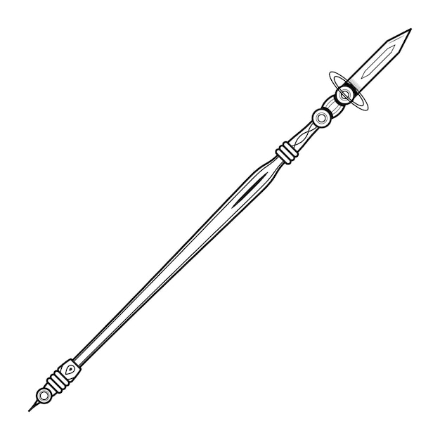 abstract black simple line spear weapon doodle outline element vector design style sketch isolated