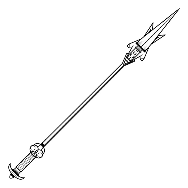 abstract black simple line spear weapon doodle outline element vector design style sketch isolated