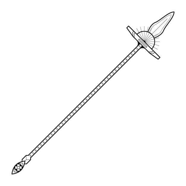 abstract black simple line spear weapon doodle outline element vector design style sketch isolated