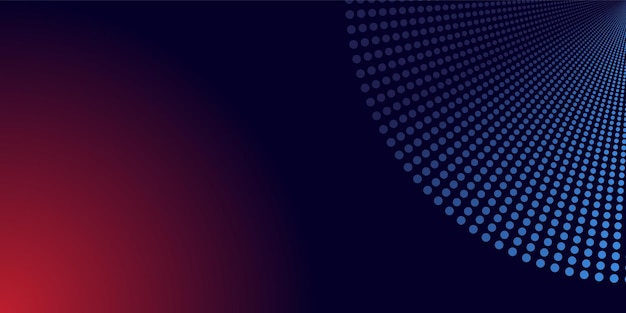 Abstract blue and red glowing geometric halftone on dark blue background Modern shiny blue circle