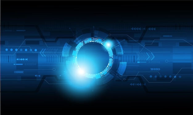 abstract blue computer technology background with circuit board and circle techvector illustration