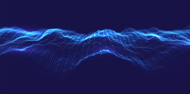 Abstract blue particle background Flow wave with dot landscape Technology vector illustration