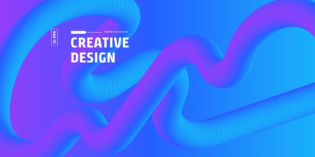 Abstract Blue Purple Swirling 3D Wave Creative Design Template