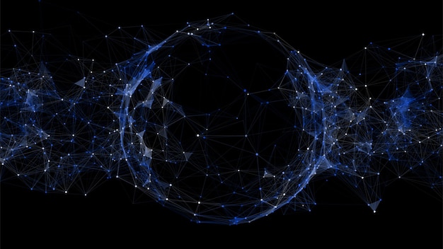 abstract blue sphere on black background wireframe circle structure with glowing particles and lines futuristic digital illustration vector illustration