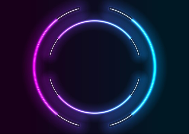 Abstract blue ultraviolet neon circles frame from fluorescent lamps