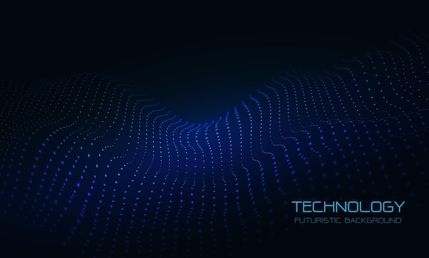 Abstract blue wave particles technology future flow landscape digital data dot background vector