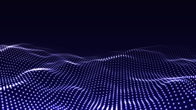 Abstract blue wave with moving dots Flow of particles Cyber technology illustration Vector illustration