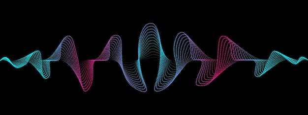 abstract blue wavy dots lines of the sound wave dynamic pulsating wave musical concept symbols of