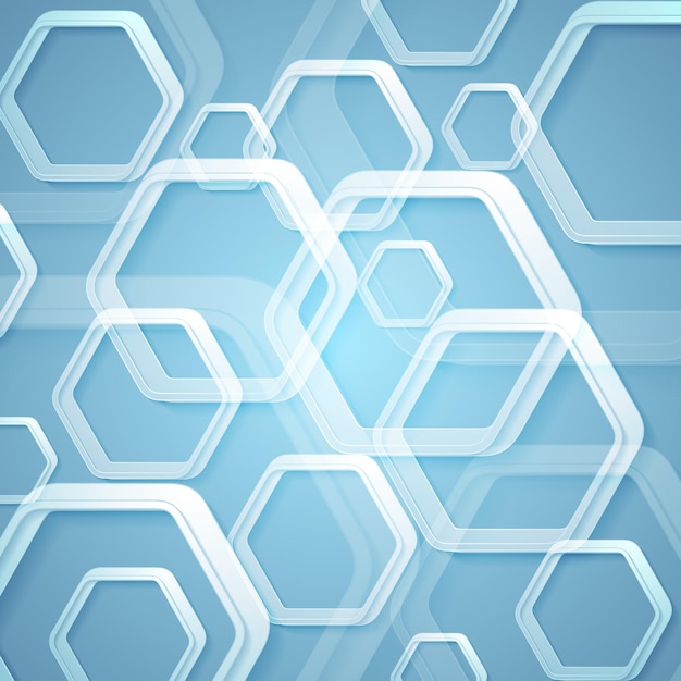Abstract bright blue hexagons tech background