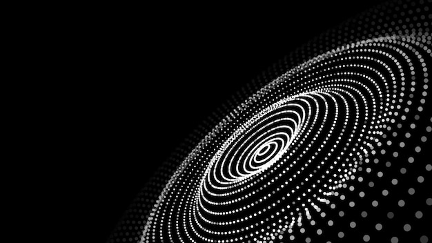 Abstract circle wave with moving dots Flow of particles Cyber technology illustration Vector illustration