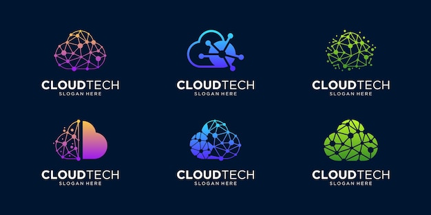 Abstract cloud tech connection logo design collection