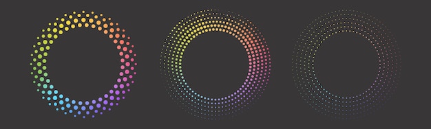 Abstract color circles with dots texture Round dotted frame set with gradient Spotted spray or brush