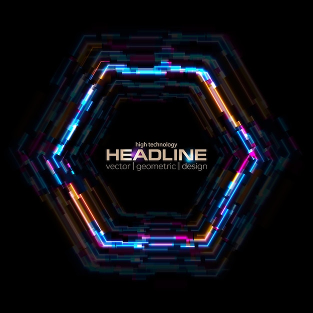 Abstract colorful glowing neon hexagon tech background Laser glitch effect retro graphic design Vector futuristic illustration