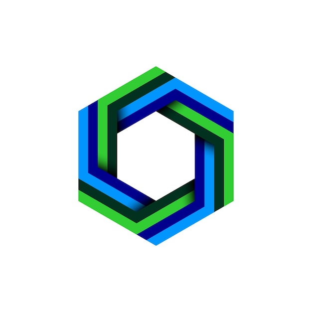 Abstract colorful hexagon sign. Blue and green gradient six sided polygon.