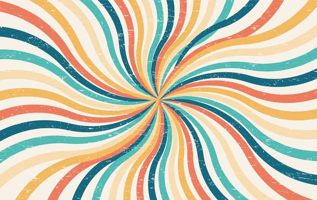 Abstract Colorful vintage 60s and 70s Hippie Retro Minimal stylish Sun and rainbow swirl pattern