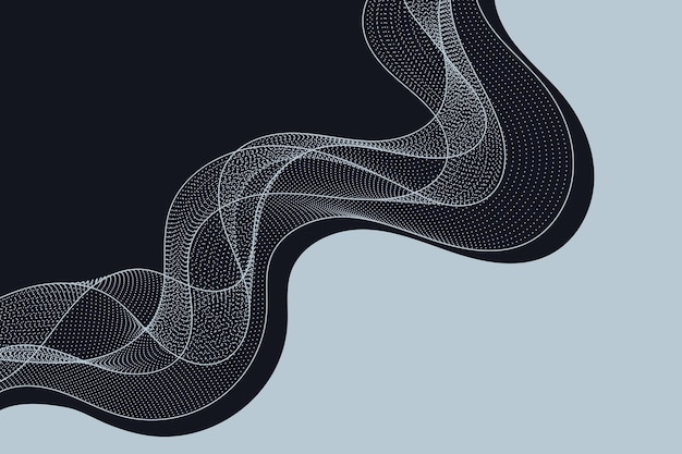 Abstract composition design with twisted dotted wave and grey wavy shape on black background