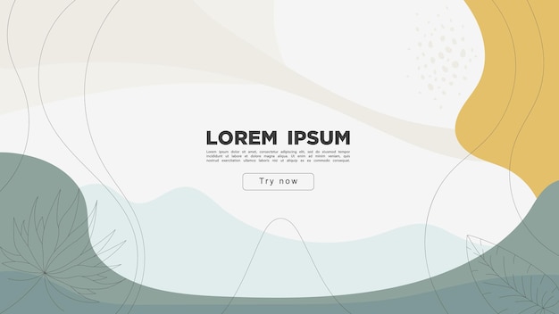 Abstract creative background with smooth shapes and tropical leaves in soothing tones
