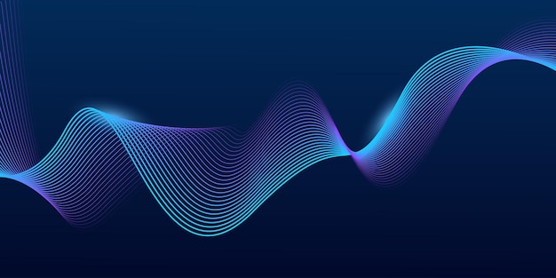 Abstract dark blue background with dynamic wave lines Futuristic technology concept