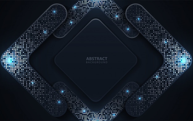 Abstract dark blue paper overlap background with glitters decoration