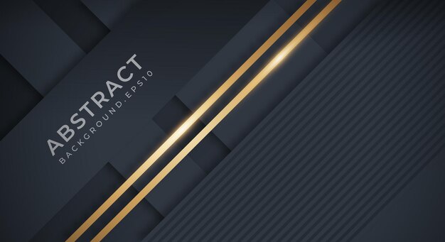 Abstract Dark Navy Black Background with Golden Lines Luxury String Geometric Backdrop with Textured