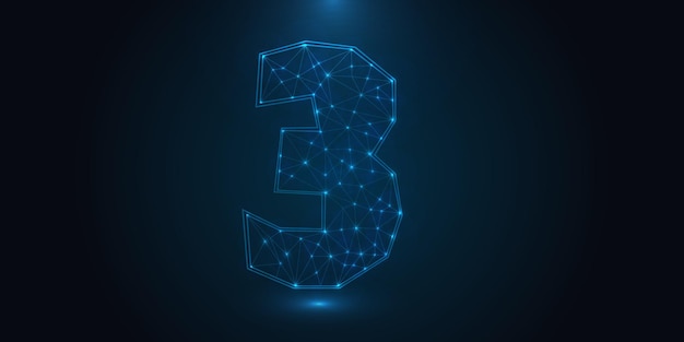 Abstract digital 3D number three on a blue background