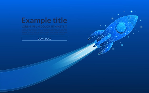 Abstract digital blue rocket in low poly style Abstract technology light blue