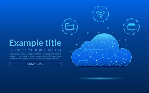 Abstract digital cloud computing icon with icons on a futuristic background Lowpoly