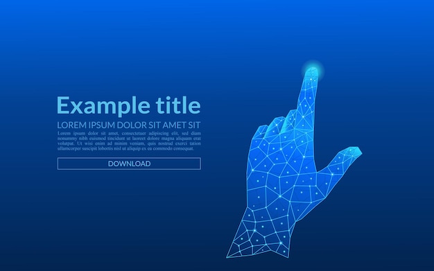 abstract digital human hand touching a glowing dot in lowpoly style illustration of connected dots