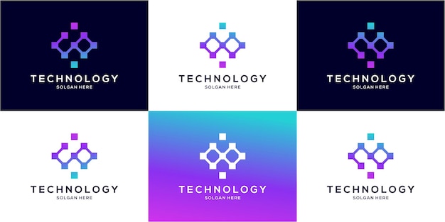 Abstract digital technology with initial W and M letter logo design collection