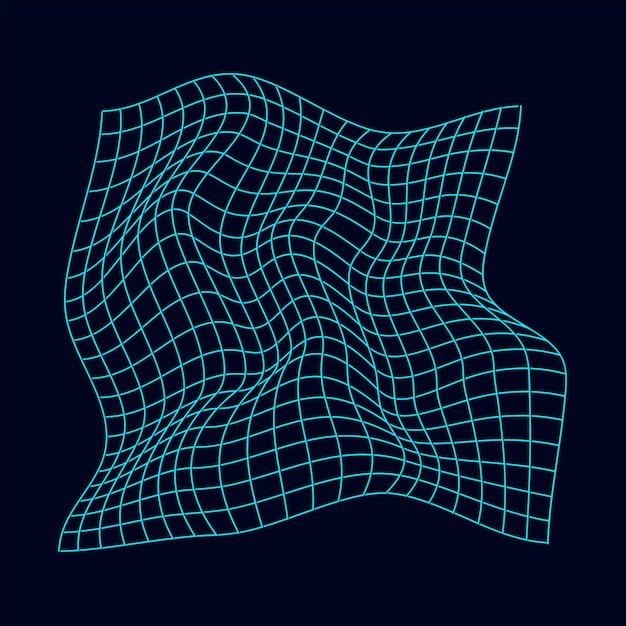 Abstract distorted wireframe wave Vector curve surface background Technology grid pattern Blue mesh wave