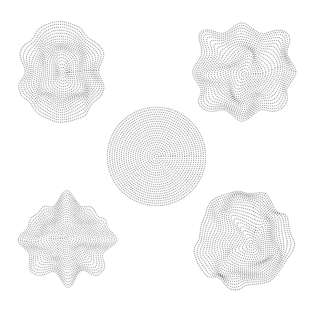 Abstract dotted wavy circles halftone set round halftones geometric dots and pop art texture vector