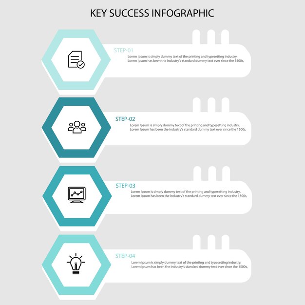 Abstract elements Infographic Hexagon key success shape data vector concept Step for strategy