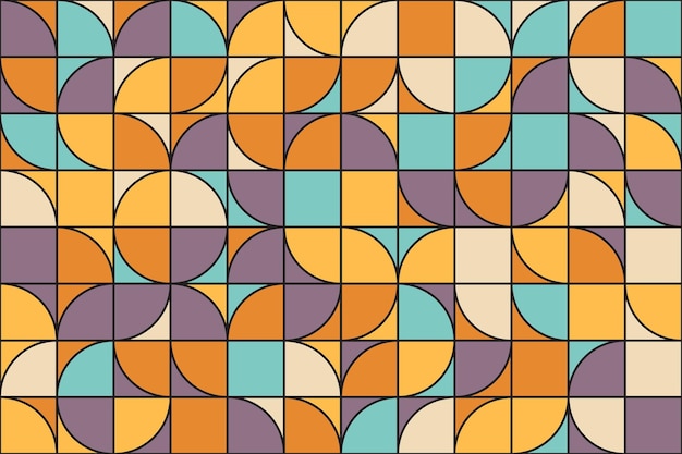 abstract flat colorful geometric mosaic grid composition of random half circles seamless pattern
