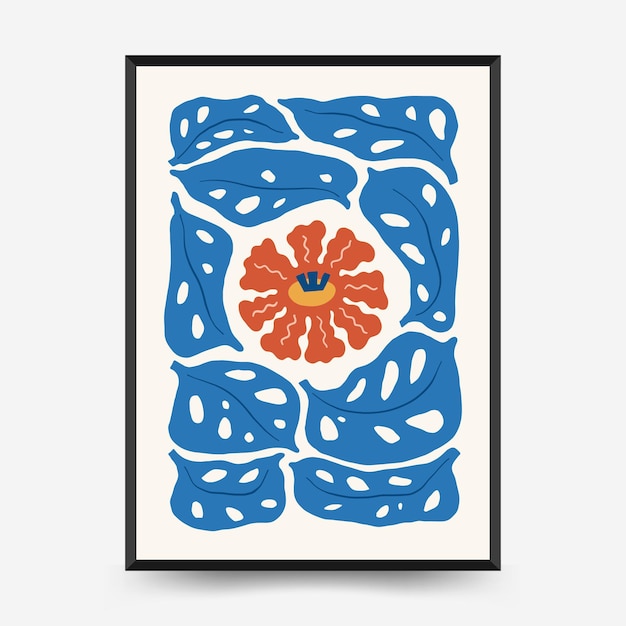 abstract floral posters template modern trendy matisse minimal style hand drawn design