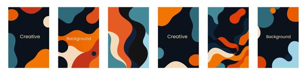 abstract fluid shapes on dark backgrounds retro abstract vector background set