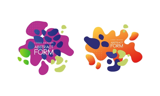 Abstract Form Logo Set Colorful Geometric Liquid Shapes Design Badges Vector Illustration