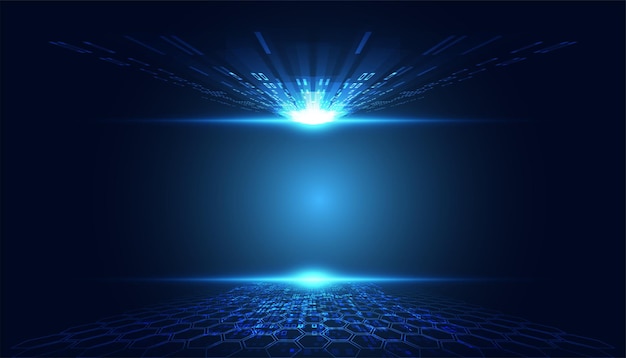 Abstract forward light perspective on blue background digital futuristic modern hitech space