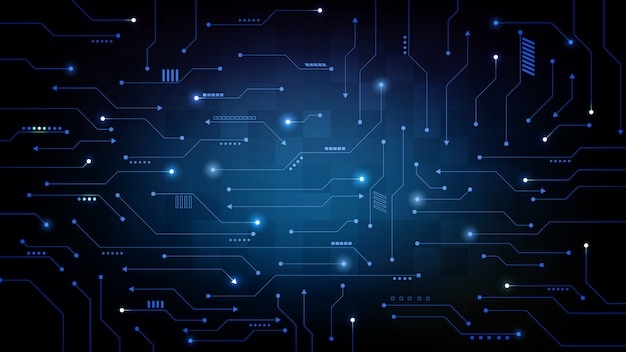 Abstract futuristic background of blue Printed Circuit Board, sci fi science concept
