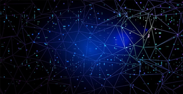 abstract futuristic technology background with linear and polygonal pattern shapes on dark blue
