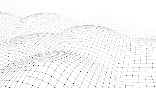 Abstract futuristic white wave with moving dots and lines Flow of particles Vector cyber technology illustration