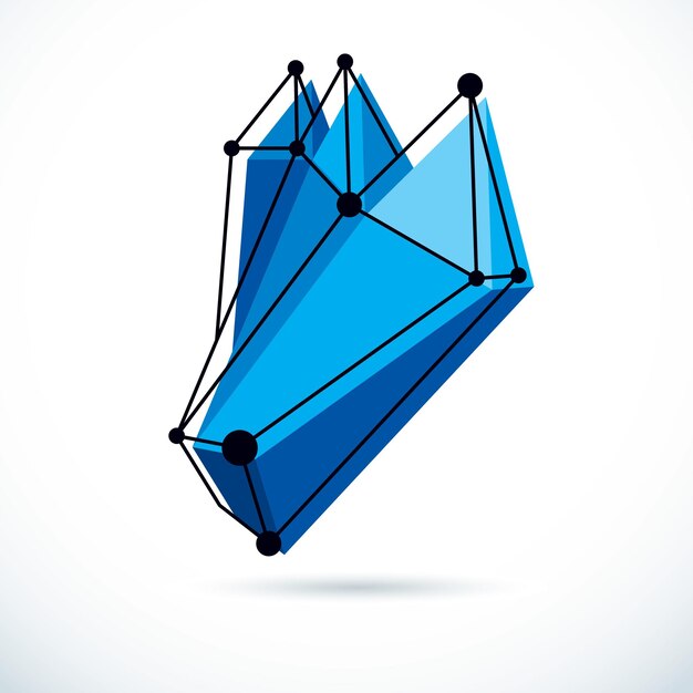 Abstract geometric 3D wireframe object, corporate technology vector illustration.