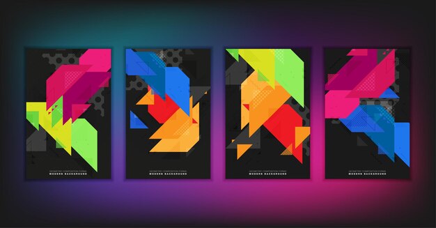 abstract geometric composition forms modern background with decorative triangles and patterns backdrop vector illustration set