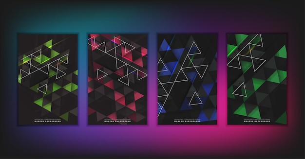 abstract geometric composition forms modern background with decorative triangles and patterns backdrop vector illustration set